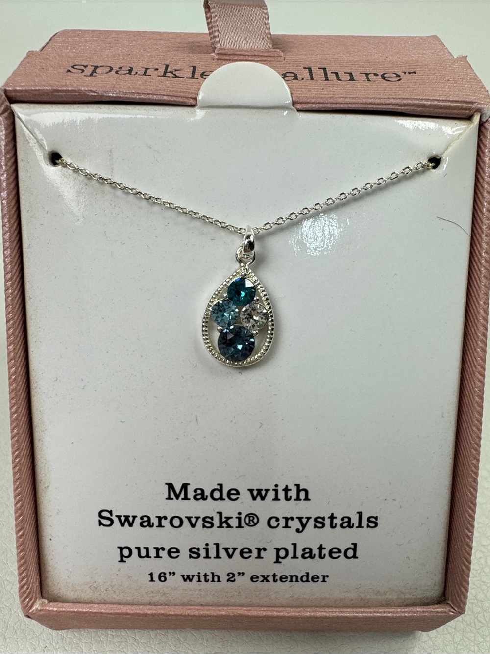 Sparkle Allure Teardrop Necklace with Blue Swarovski Crystals 18” New NWT